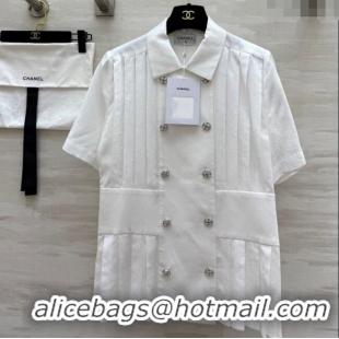 Low Cost Chanel Linen Pleated Shirt 30032 White 2025