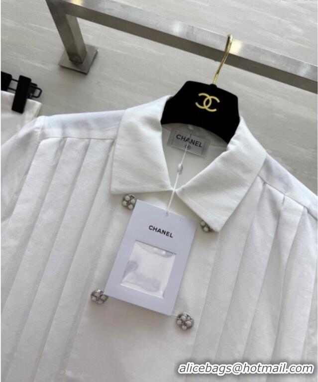Low Cost Chanel Linen Pleated Shirt 30032 White 2025