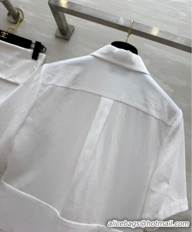 Low Cost Chanel Linen Pleated Shirt 30032 White 2025