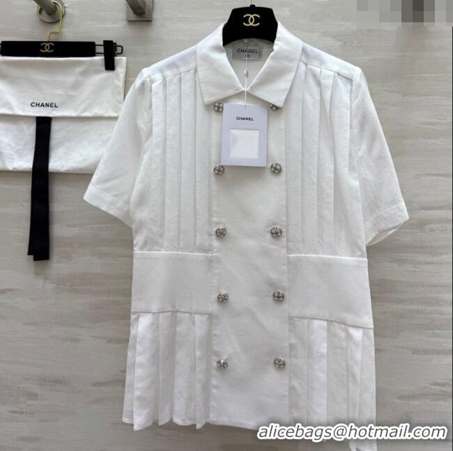 Low Cost Chanel Linen Pleated Shirt 30032 White 2025