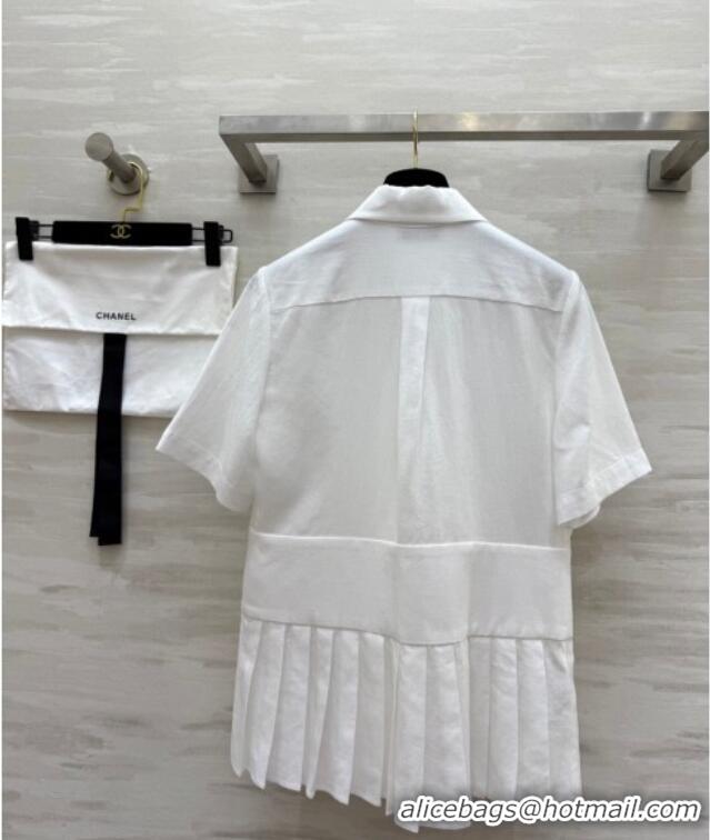 Low Cost Chanel Linen Pleated Shirt 30032 White 2025
