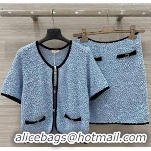 Top Design Chanel Wool Cardigan and Skirt Set 30050 Blue 2025