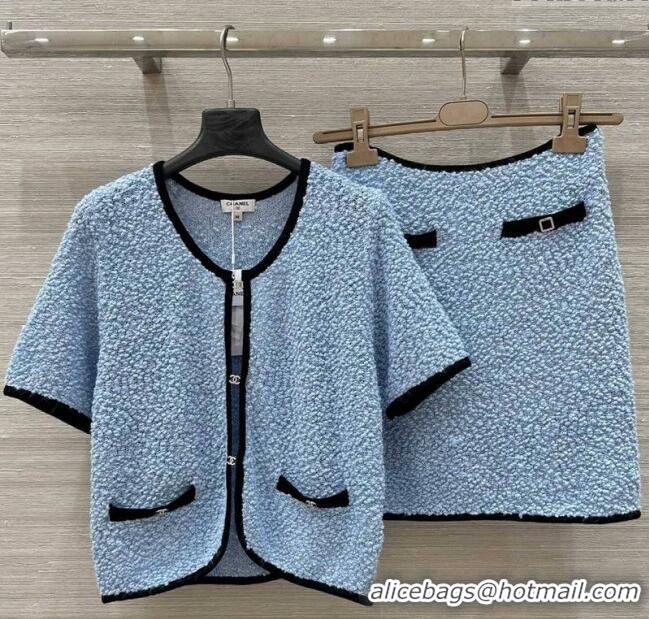 Top Design Chanel Wool Cardigan and Skirt Set 30050 Blue 2025
