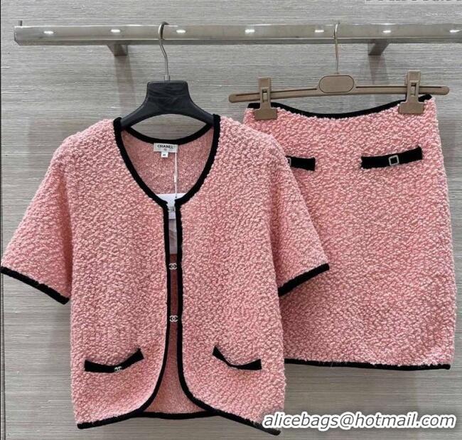 Fashion Grade Chanel Wool Cardigan and Skirt Set 30050 Pink 2025