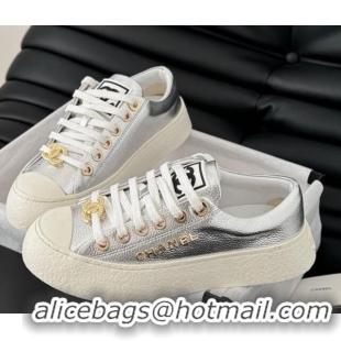 Best Grade Chanel Calfskin Platform Sneakers Silver 2025 CH041708