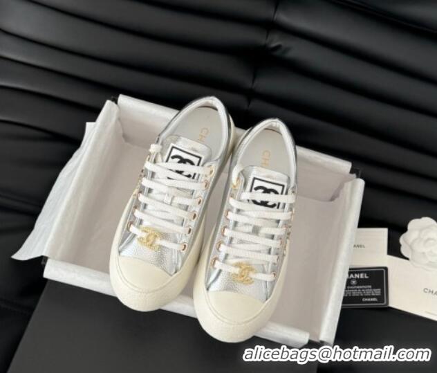 Best Grade Chanel Calfskin Platform Sneakers Silver 2025 CH041708