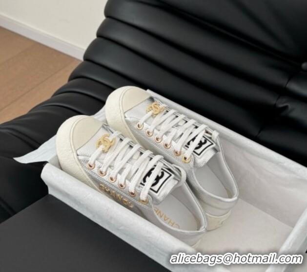 Best Grade Chanel Calfskin Platform Sneakers Silver 2025 CH041708