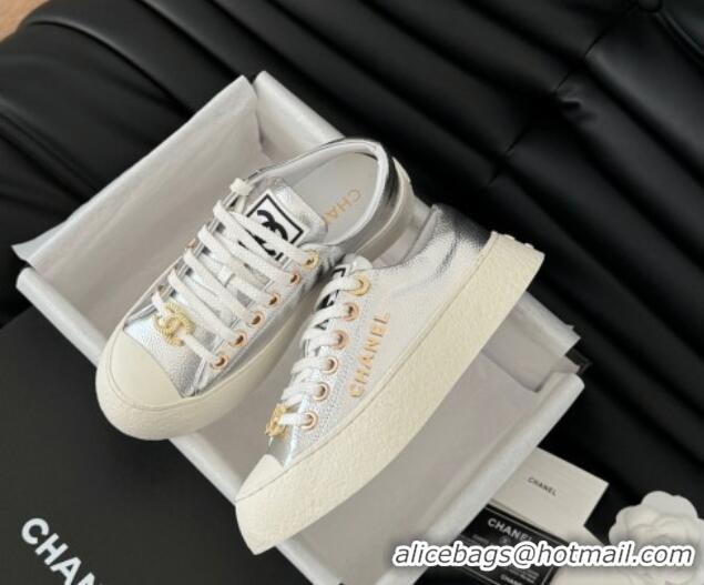 Best Grade Chanel Calfskin Platform Sneakers Silver 2025 CH041708