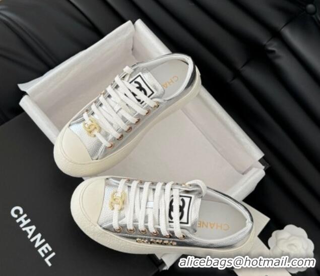 Best Grade Chanel Calfskin Platform Sneakers Silver 2025 CH041708