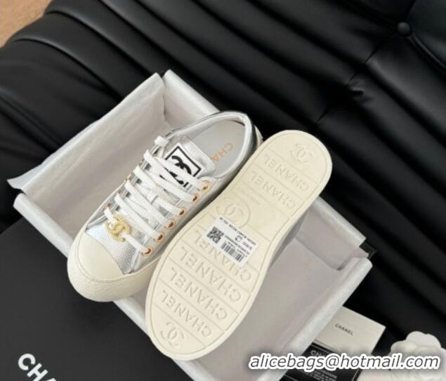 Best Grade Chanel Calfskin Platform Sneakers Silver 2025 CH041708