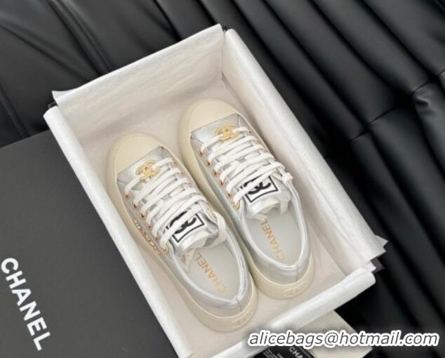 Best Grade Chanel Calfskin Platform Sneakers Silver 2025 CH041708