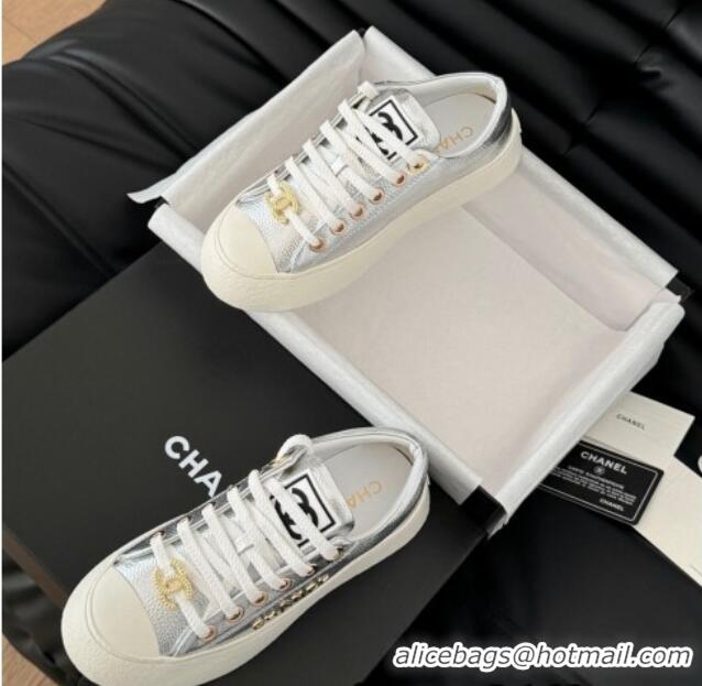 Best Grade Chanel Calfskin Platform Sneakers Silver 2025 CH041708