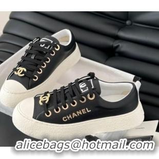 Best Price Chanel Calfskin Platform Sneakers Black 2025 CH041708