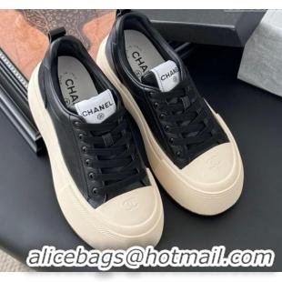 Shop Duplicate Chanel Calfskin Platform Sneakers Black 2025 CH041709