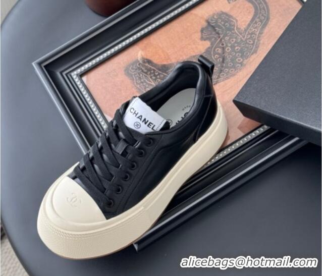 Shop Duplicate Chanel Calfskin Platform Sneakers Black 2025 CH041709