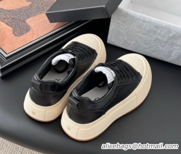 Shop Duplicate Chanel Calfskin Platform Sneakers Black 2025 CH041709
