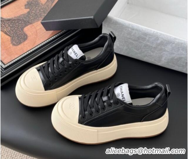 Shop Duplicate Chanel Calfskin Platform Sneakers Black 2025 CH041709