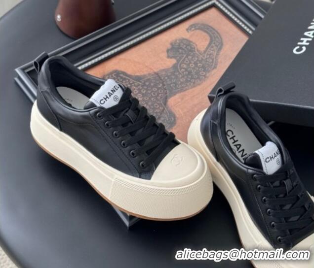 Shop Duplicate Chanel Calfskin Platform Sneakers Black 2025 CH041709