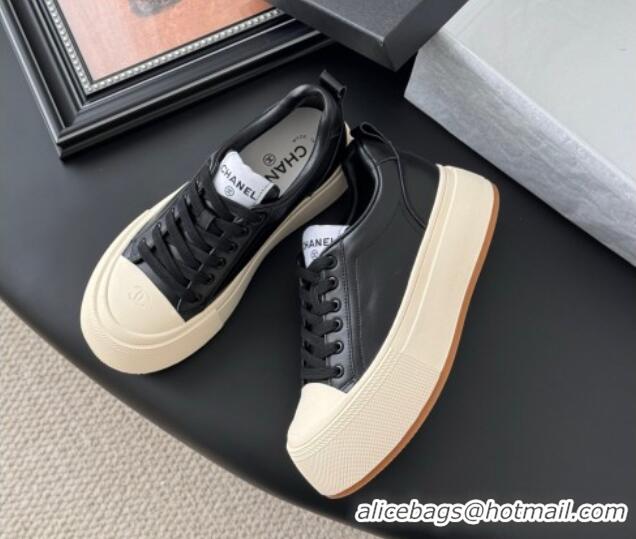 Shop Duplicate Chanel Calfskin Platform Sneakers Black 2025 CH041709