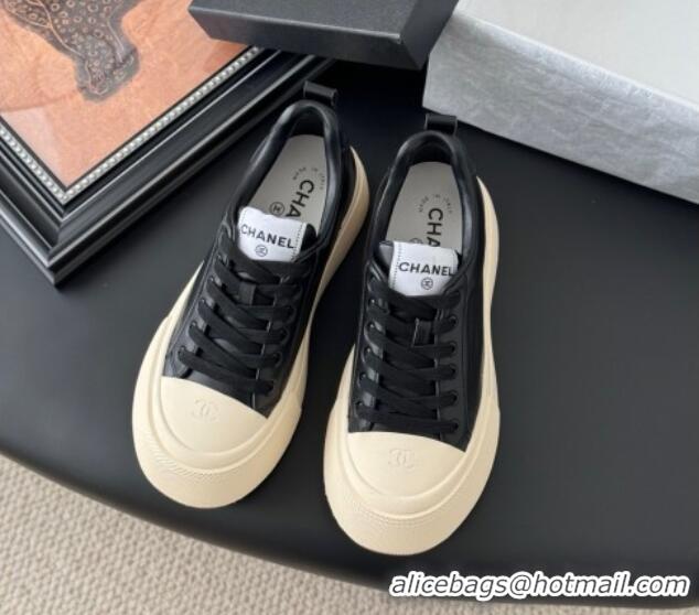 Shop Duplicate Chanel Calfskin Platform Sneakers Black 2025 CH041709