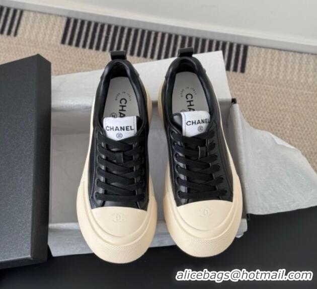 Shop Duplicate Chanel Calfskin Platform Sneakers Black 2025 CH041709