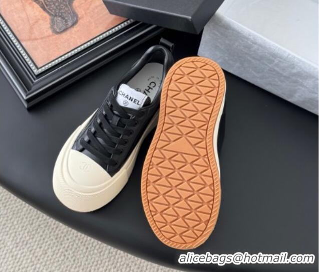 Shop Duplicate Chanel Calfskin Platform Sneakers Black 2025 CH041709
