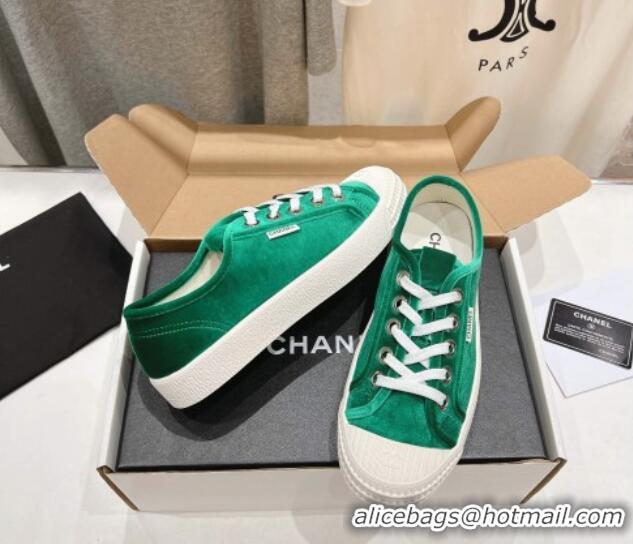 Top Design Chanel Velvet Sneakers Green 2025 CH041711