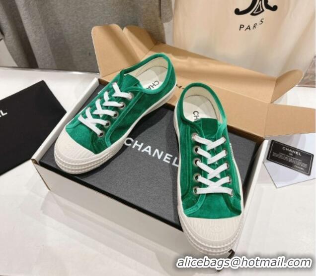 Top Design Chanel Velvet Sneakers Green 2025 CH041711