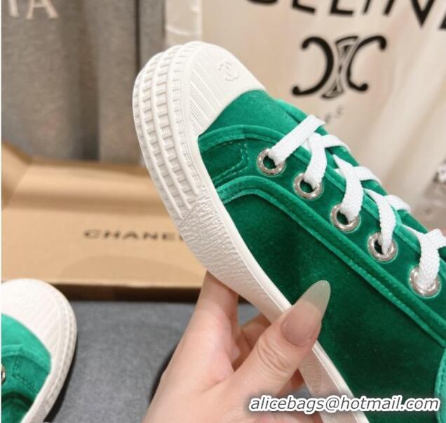 Top Design Chanel Velvet Sneakers Green 2025 CH041711
