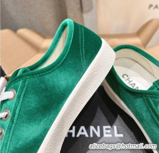 Top Design Chanel Velvet Sneakers Green 2025 CH041711