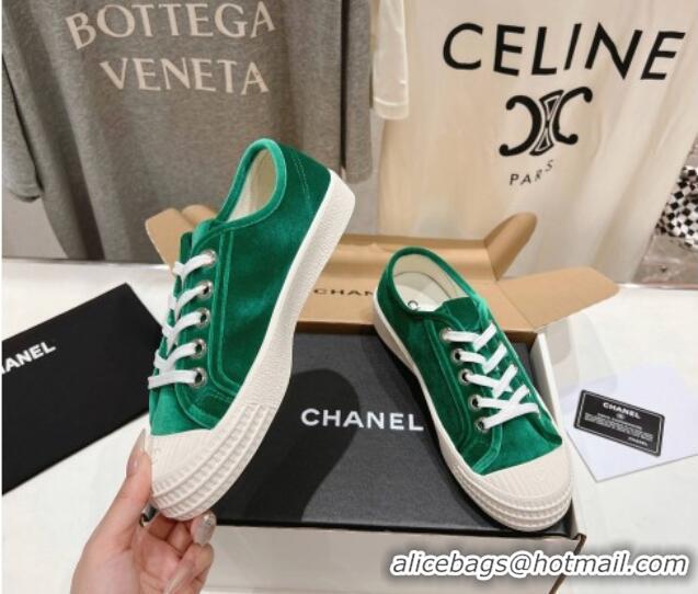 Top Design Chanel Velvet Sneakers Green 2025 CH041711
