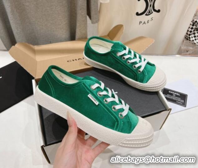 Top Design Chanel Velvet Sneakers Green 2025 CH041711