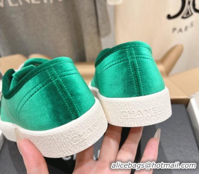 Top Design Chanel Velvet Sneakers Green 2025 CH041711