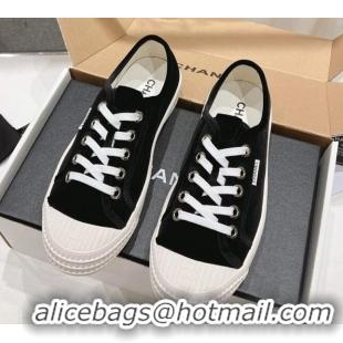 Low Cost Chanel Velvet Sneakers Black 2025 CH041711