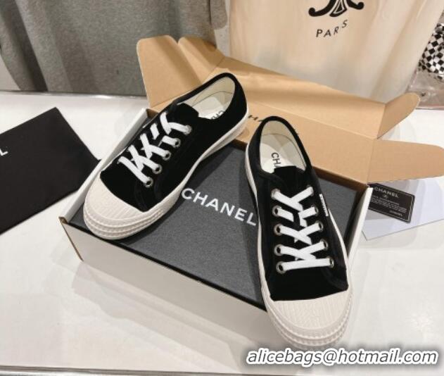 Low Cost Chanel Velvet Sneakers Black 2025 CH041711