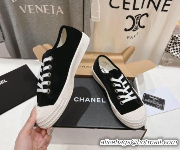 Low Cost Chanel Velvet Sneakers Black 2025 CH041711