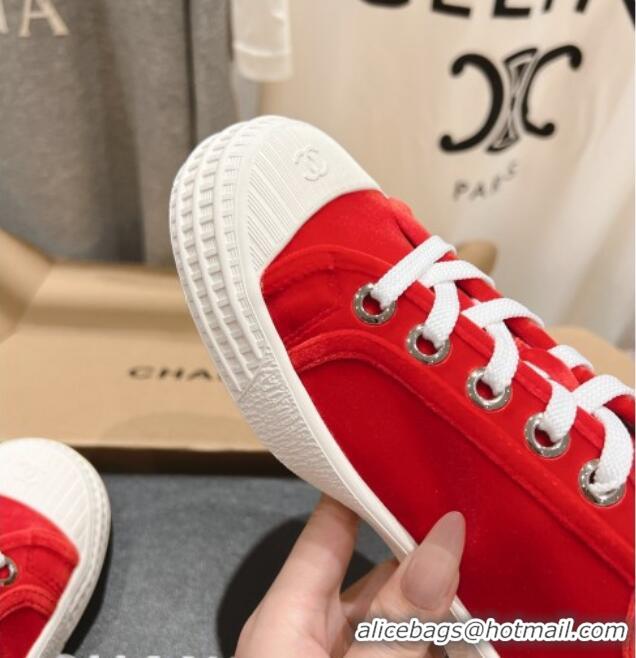 Top Grade Chanel Velvet Sneakers Red 2025 CH041711