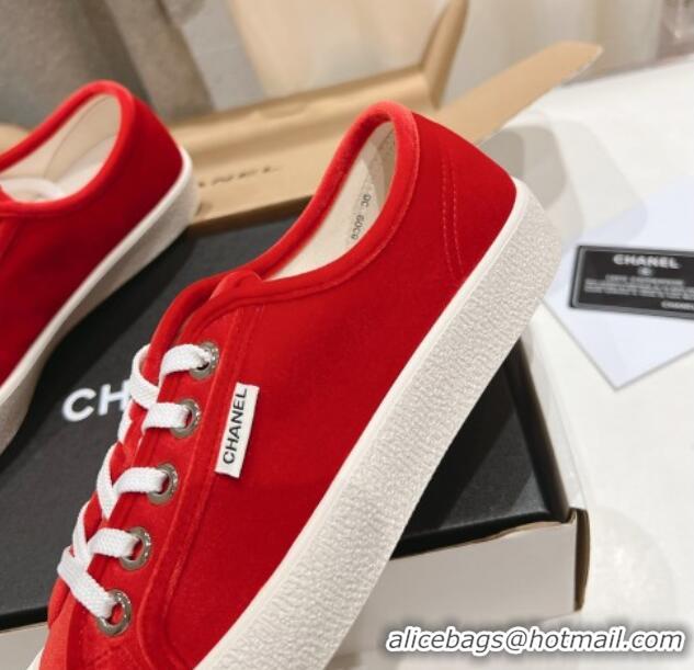 Top Grade Chanel Velvet Sneakers Red 2025 CH041711