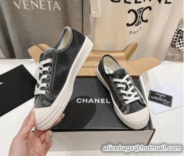 Good Looking Chanel Velvet Sneakers Grey 2025 CH041711