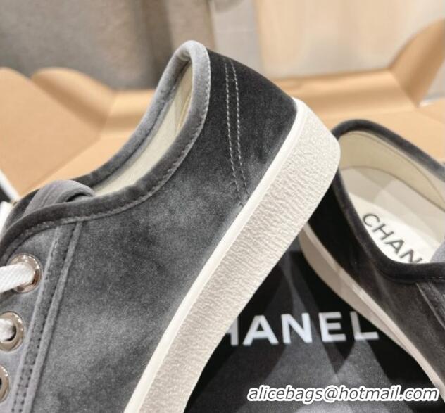 Good Looking Chanel Velvet Sneakers Grey 2025 CH041711