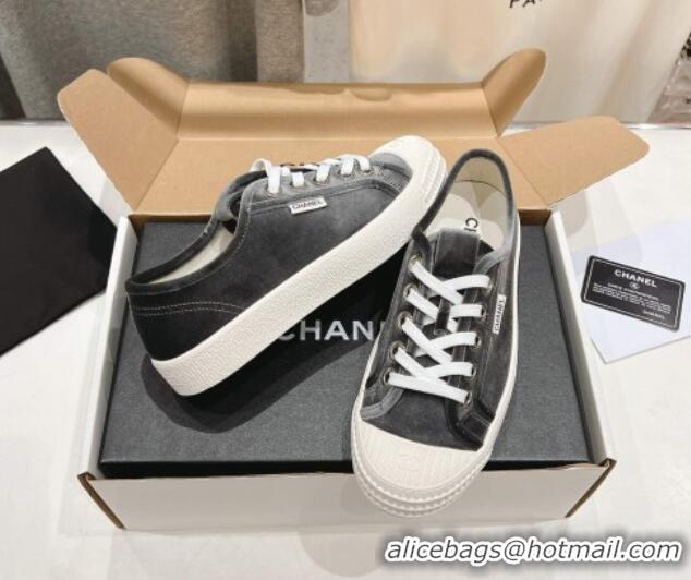 Good Looking Chanel Velvet Sneakers Grey 2025 CH041711