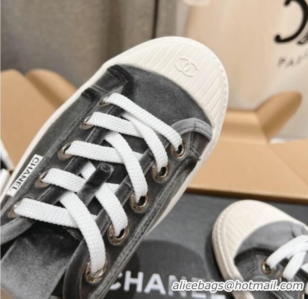 Good Looking Chanel Velvet Sneakers Grey 2025 CH041711