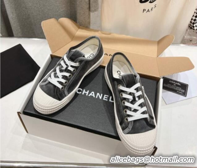 Good Looking Chanel Velvet Sneakers Grey 2025 CH041711