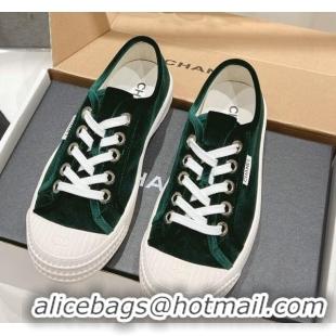 Luxurious Chanel Velvet Sneakers Dark Green 2025 CH041711