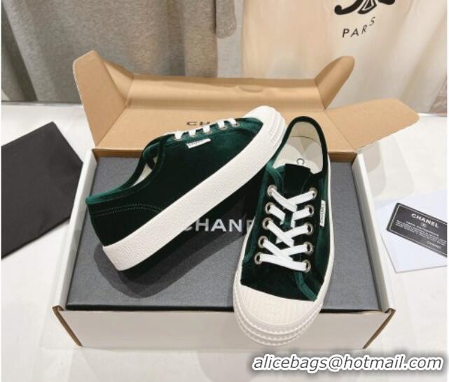 Luxurious Chanel Velvet Sneakers Dark Green 2025 CH041711