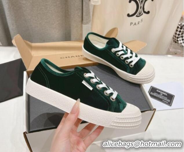 Luxurious Chanel Velvet Sneakers Dark Green 2025 CH041711