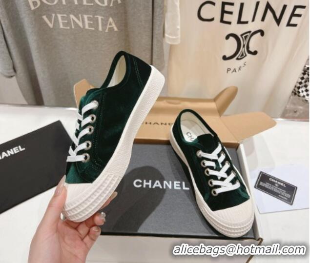 Luxurious Chanel Velvet Sneakers Dark Green 2025 CH041711