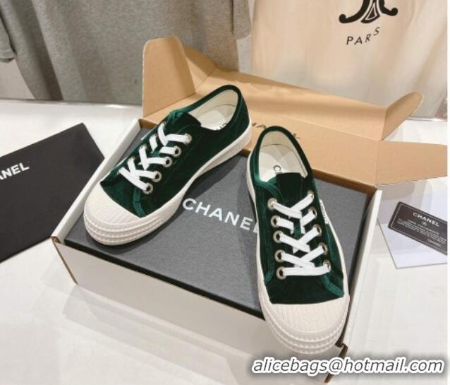 Luxurious Chanel Velvet Sneakers Dark Green 2025 CH041711