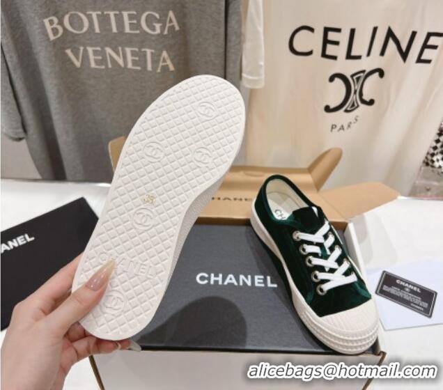 Luxurious Chanel Velvet Sneakers Dark Green 2025 CH041711