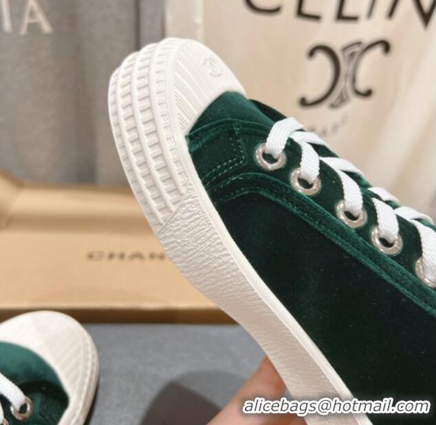 Luxurious Chanel Velvet Sneakers Dark Green 2025 CH041711